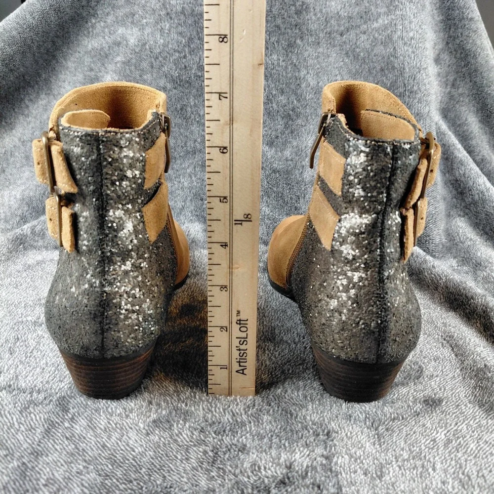Vince Camuto Tan Suede Glitter Ankle Boots Side Zip Buckle Detail‎ Women's 10B
